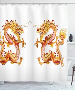Twin Dragon Zodiac Art Cloth Fabric Shower Curtain, Chinese Philosophy Themed Picture, Bathroom Decor