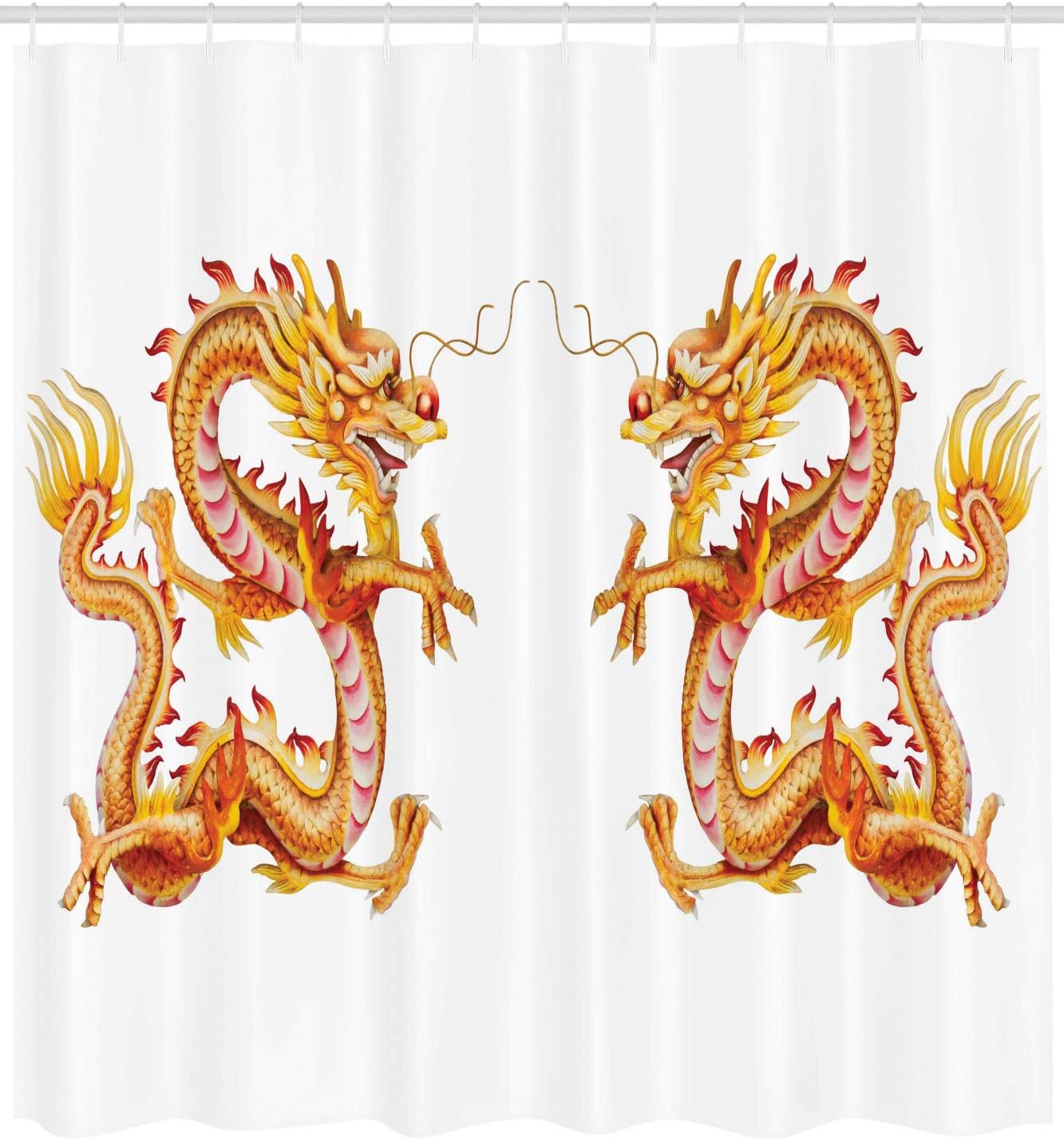Twin Dragon Zodiac Art Cloth Fabric Shower Curtain, Chinese Philosophy Themed Picture, Bathroom Decor