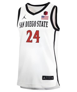 Tyler Broughton 24 San Diego State Aztecs 2023 Basketball Jersey MW Logo- Men White