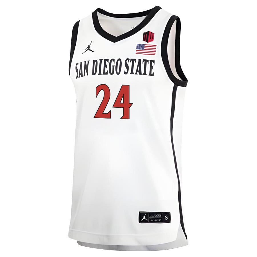 Tyler Broughton 24 San Diego State Aztecs 2023 Basketball Jersey MW Logo- Men White