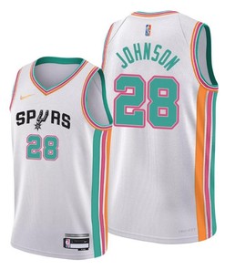 Tyler Johnson 28 San Antonio Spurs 2022 City Edition White Jersey 75th Diamond - Men Jersey