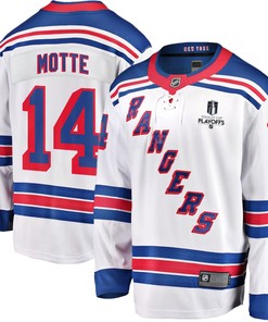 Tyler Motte 14 New York Rangers Stanley Cup 2023 Playoffs Patch Away Breakaway Men Jersey - White