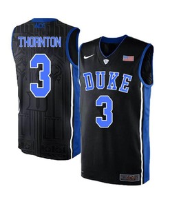 Tyler Thornton 3 Elite Duke Blue Devils Basketball Jersey Black Blue
