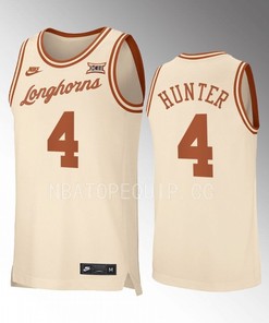 Tyrese Hunter 4 Texas Longhorns 2022-23 Retro Uniform Jersey Basketball Cream