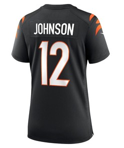 Tyron Johnson 12 Cincinnati Bengals Women's Home Game Player Jersey - Black