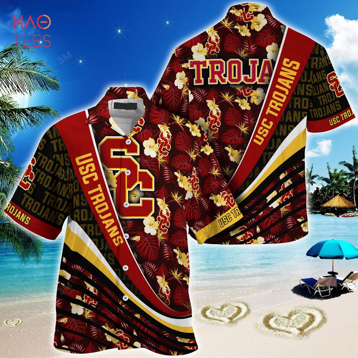 USC Trojans Summer Hawaiian Shirt, With Tropical Flower Pattern for Fans