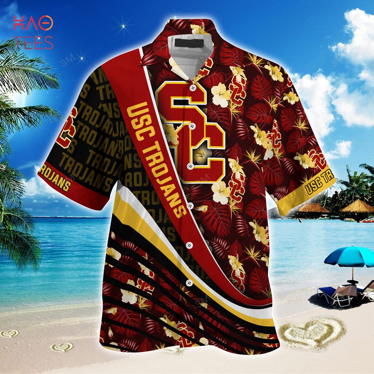 USC Trojans Summer Hawaiian Shirt, With Tropical Flower Pattern for Fans