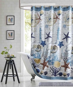 Under The Sea Coastal Shower Curtain with Oceanic Design for Bathroom Decor