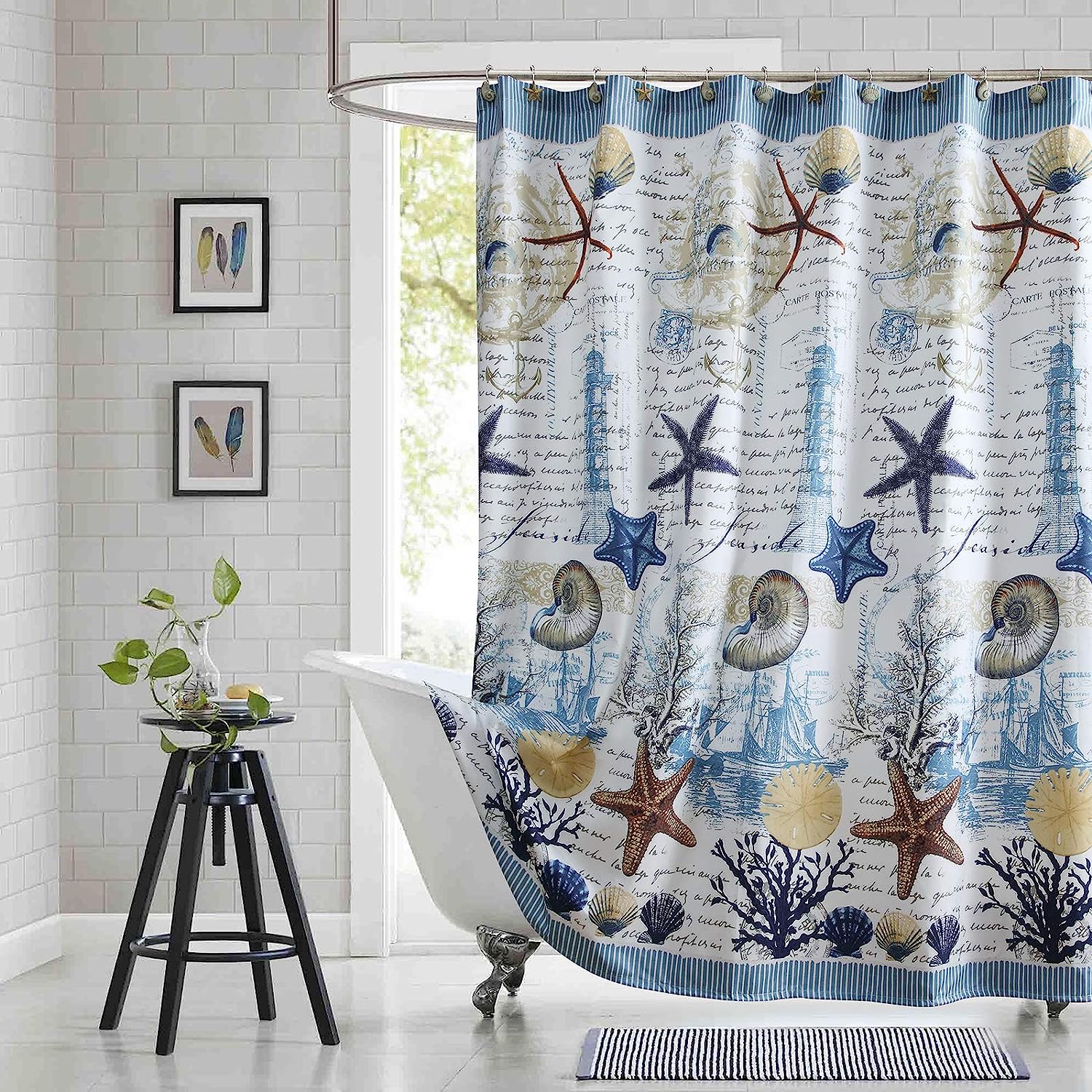 Under The Sea Coastal Shower Curtain with Oceanic Design for Bathroom Decor
