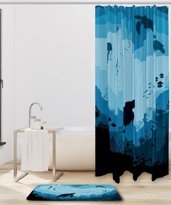 Underwater Blue Turtle Bathroom Shower Curtain - Waterproof Fabric