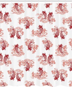Underwater Koi Fish Shower Curtain, Lake Pattern Style Art Picture Print for Bathroom Decor, Orange and White Cloth Fabric