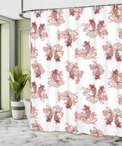 Underwater Koi Fish Shower Curtain, Lake Pattern Style Art Picture Print for Bathroom Decor, Orange and White Cloth Fabric