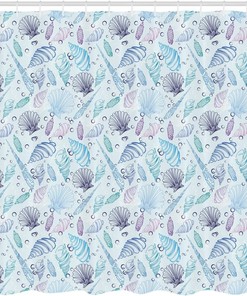 Underwater Sea Shell Bubbles Nautical Shower Curtain Indigo Purple Bathroom Decor