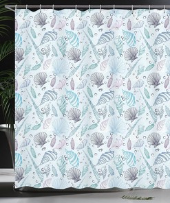 Underwater Sea Shell Bubbles Nautical Shower Curtain Indigo Purple Bathroom Decor