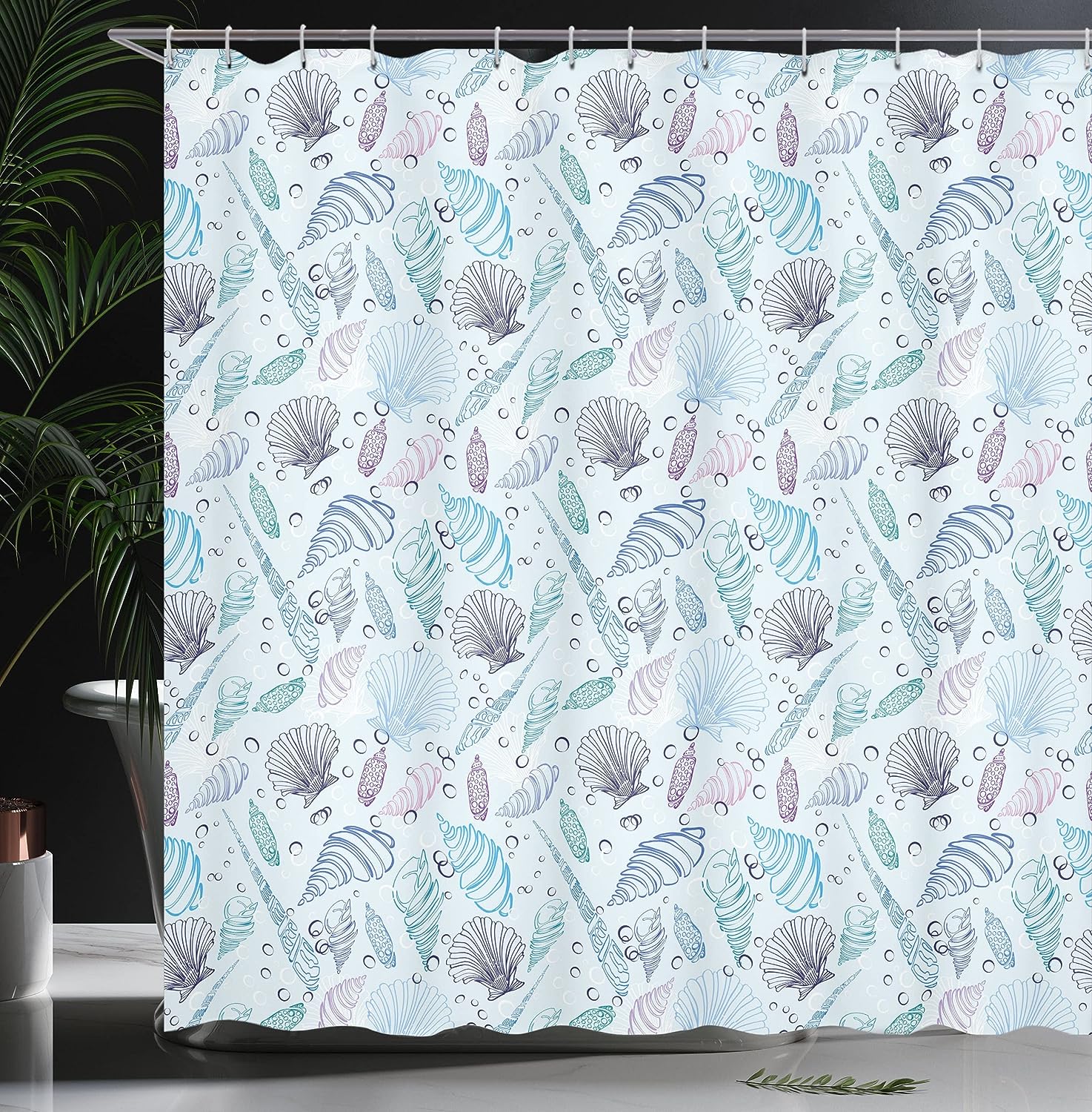 Underwater Sea Shell Bubbles Nautical Shower Curtain Indigo Purple Bathroom Decor
