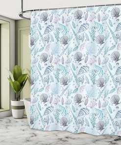 Underwater Sea Shell Bubbles Nautical Shower Curtain Indigo Purple Bathroom Decor