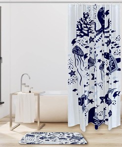 Underwater World Octopus Shower Curtain - Waterproof Fabric Curtain for Bathroom Decor