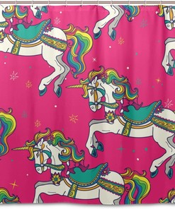 Unicorn Carousel Horses Waterproof Bathroom Shower Curtain Home Decor
