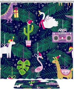 Unicorn Flamingo Christmas Waterproof Shower Curtain for Playful Bathroom Decor
