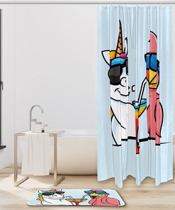 Unicorn Flamingo Cool Shower Curtain with Microfiber Accents - Tropical Bathroom Decor