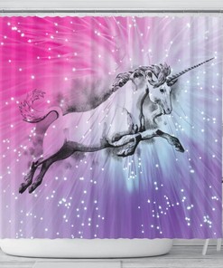 Unicorn Print Shower Curtain - Whimsical Bathroom Decor 