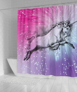 Unicorn Print Shower Curtain - Whimsical Bathroom Decor
