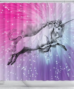 Unicorn Print Shower Curtain - Whimsical Bathroom Decor 
