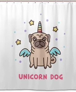 Unicorn Pug Dog Shower Curtain for Bathroom Decor