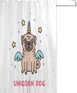 Unicorn Pug Dog Shower Curtain for Bathroom Decor