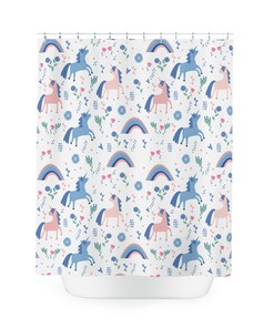 Unicorn Shower Curtain, Blue and Pink Design, Children's Bathroom Decor