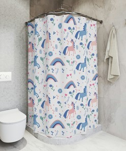 Unicorn Shower Curtain, Blue and Pink Design, Children's Bathroom Decor