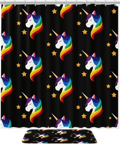 Unicorn Stars Cute Cartoon Waterproof Fabric Shower Curtain for Kids Bathroom Decor - Bathroom Curtain