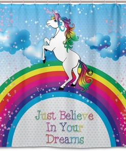 Unicorn and Rainbow Shower Curtain Set for Bathroom Home Decor
