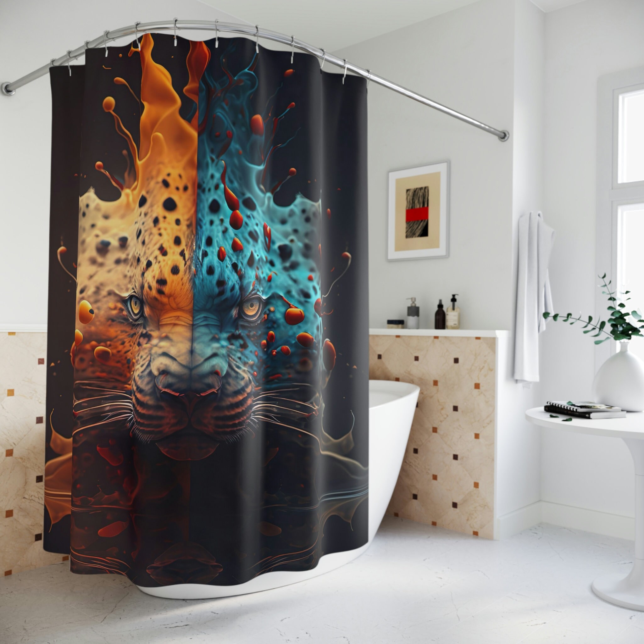 Unique Abstract Leopard Shower Curtain Design for Creative Bathroom Decor