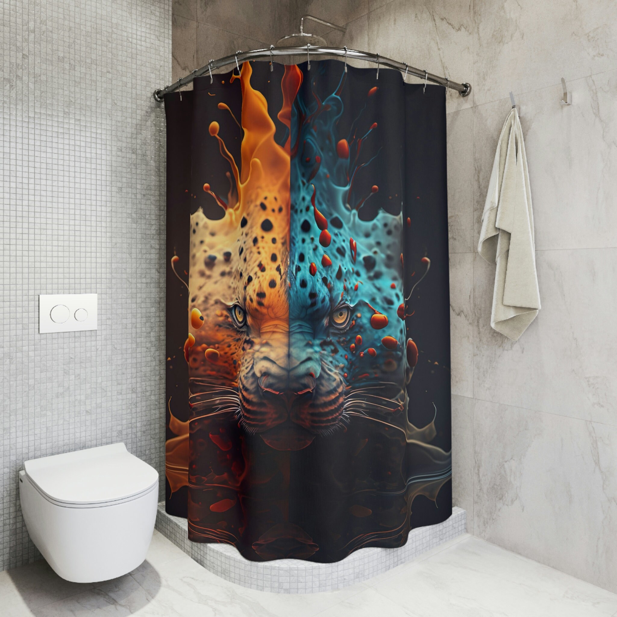 Unique Abstract Leopard Shower Curtain Design for Creative Bathroom Decor