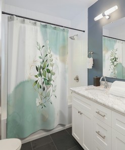 Unique Artsy Boho Shower Curtain with Abstract Floral Ombre Design 
