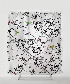 Unique Bohemian Bird on Branches Shower Curtain - Bathroom Art and Home Decor