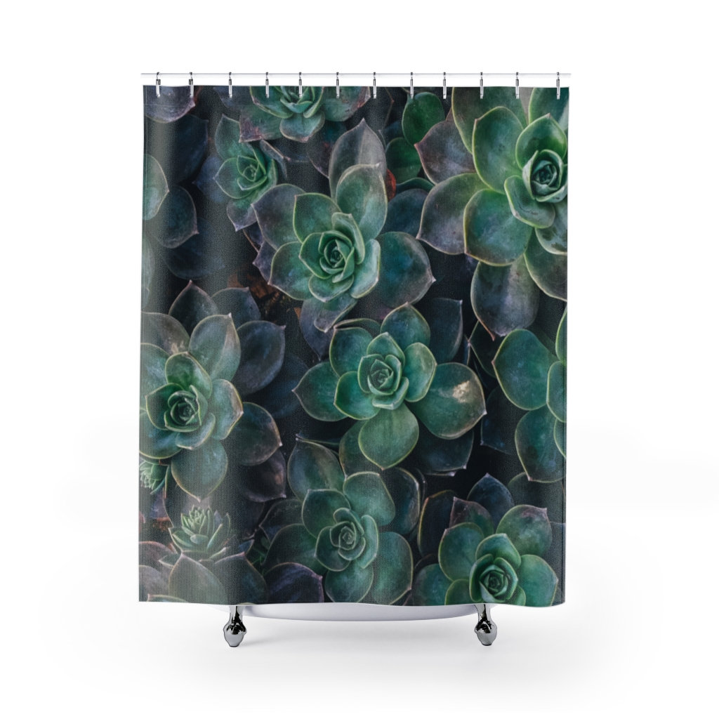 Unique Boho Succulent Shower Curtain with Cute Plant Mom Theme