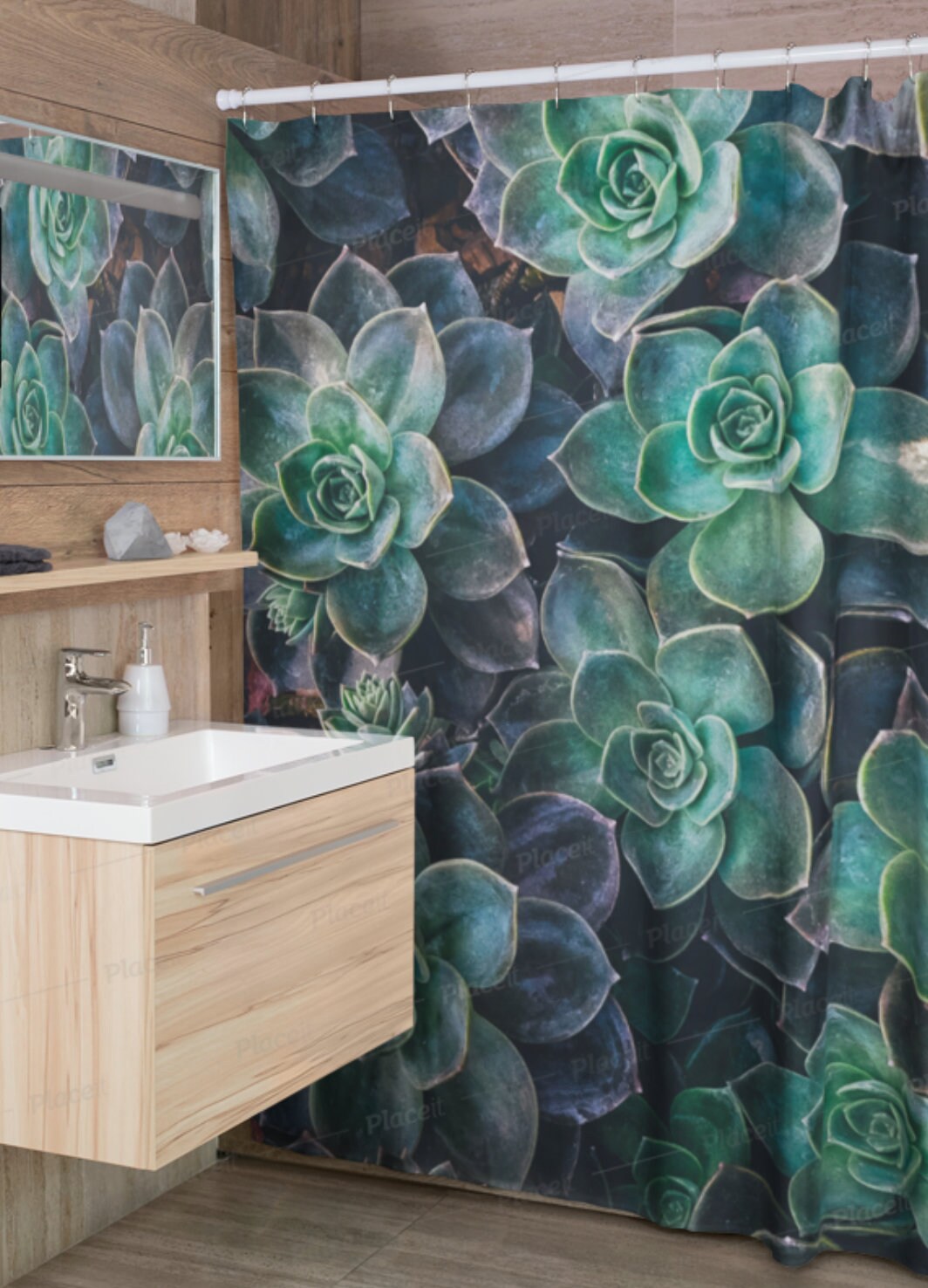 Unique Boho Succulent Shower Curtain with Cute Plant Mom Theme