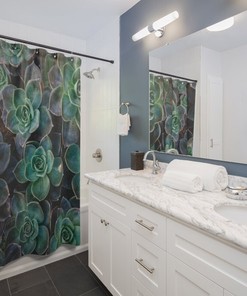 Unique Boho Succulent Shower Curtain with Cute Plant Mom Theme