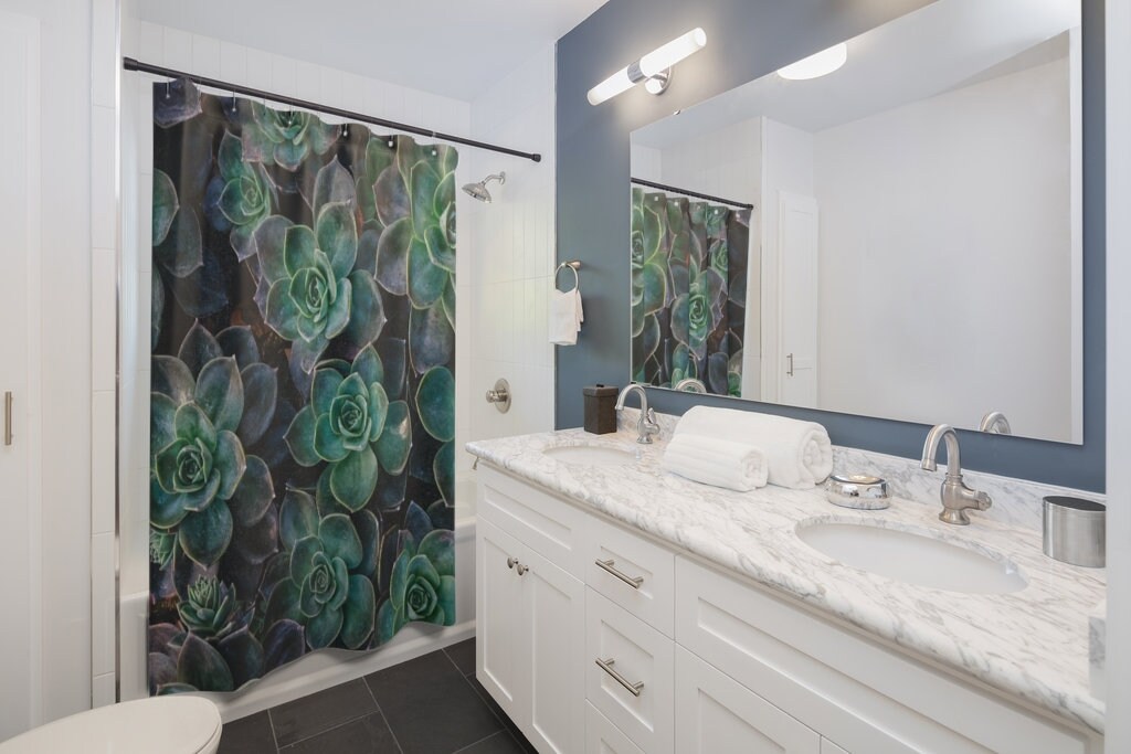 Unique Boho Succulent Shower Curtain with Cute Plant Mom Theme