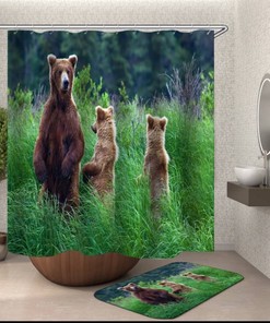 Uplifting Feel Good Shower Curtain with Bear in Woods Design for Bathroom Decor