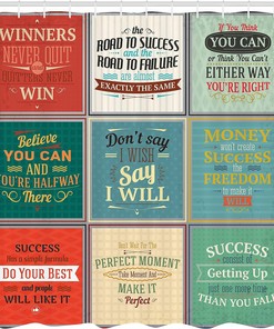 Uplifting Words Shower Curtain, Life Wisdom Art Success Themed Cloth Bathroom Decor, Beige Green Red