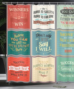 Uplifting Words Shower Curtain, Life Wisdom Art Success Themed Cloth Bathroom Decor, Beige Green Red