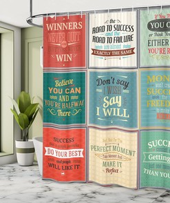 Uplifting Words Shower Curtain, Life Wisdom Art Success Themed Cloth Bathroom Decor, Beige Green Red