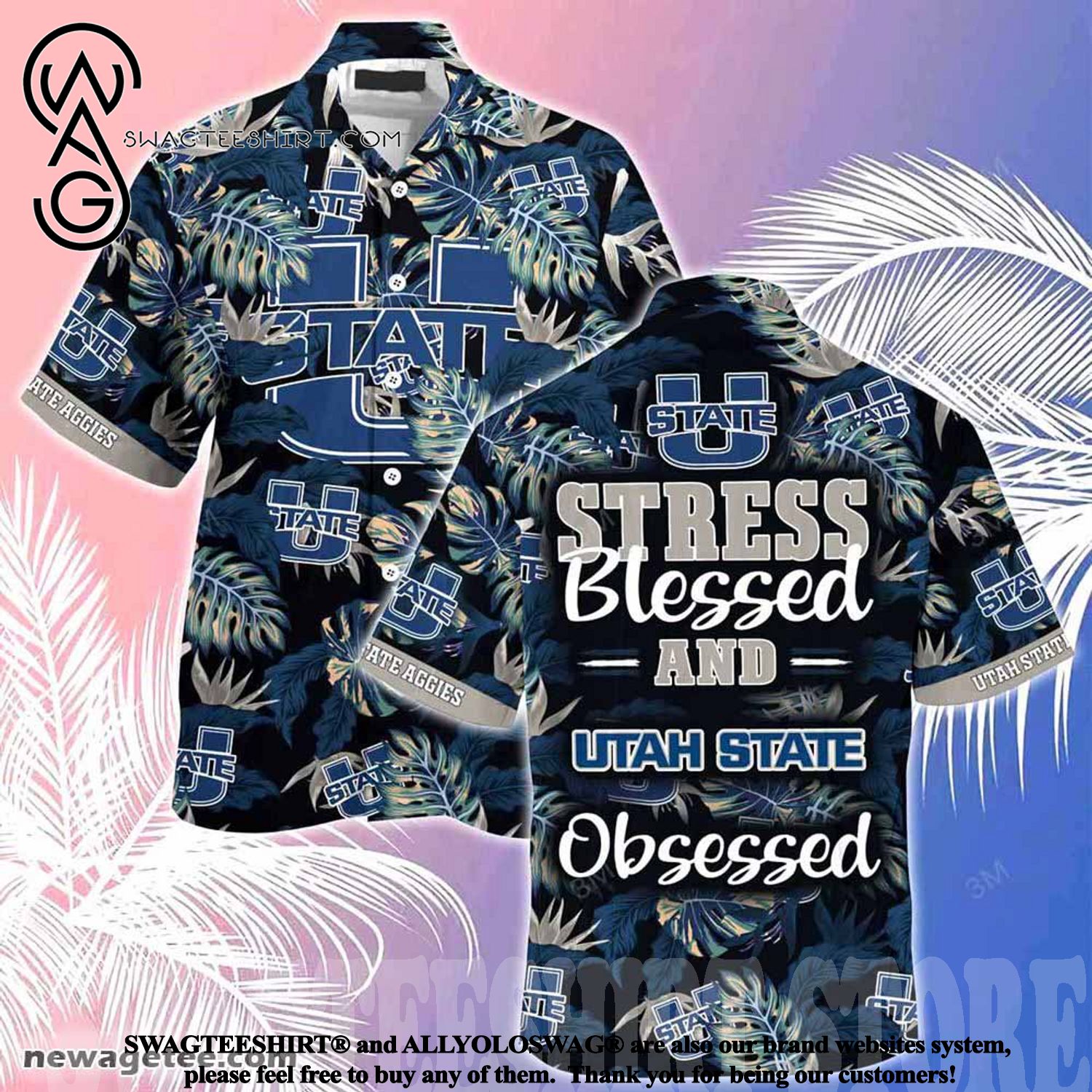 Utah State Aggies Stress Blessed Obsessed Summer Beach Hawaiian Shirt