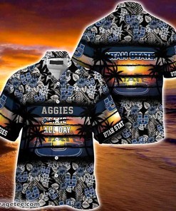 Utah State Aggies Summer Beach Hawaiian Shirt Hibiscus Pattern for Sports Fan