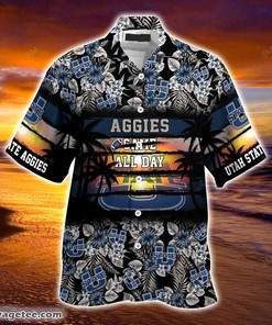 Utah State Aggies Summer Beach Hawaiian Shirt Hibiscus Pattern for Sports Fan