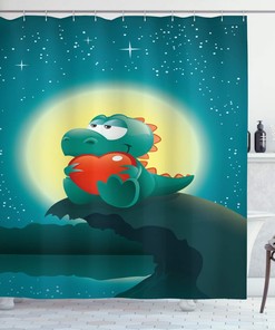Valentine Night Scenery Dinosaur Shower Curtain, Bathroom Decor