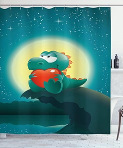 Valentine Night Scenery Dinosaur Shower Curtain, Cloth Bathroom Decor